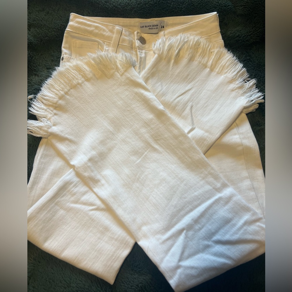 Just Black Denim White Fringe Jeans